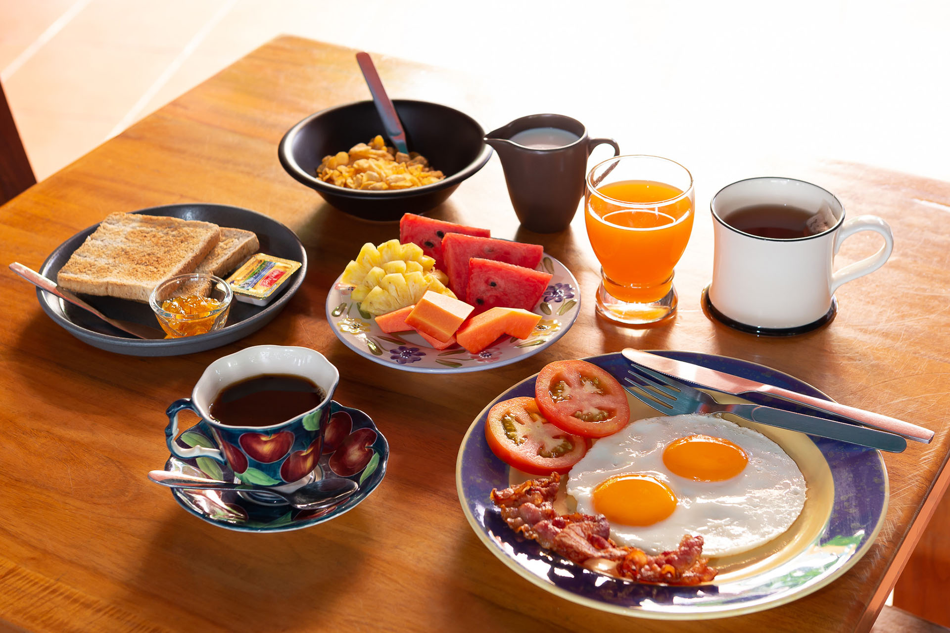 Set of American Breakfast on the table